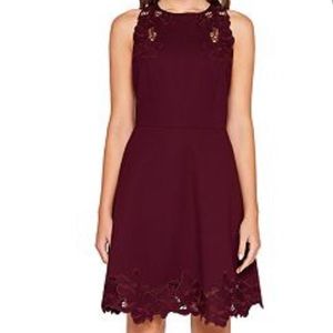 Ted Baker Maroon Emmona Embroidered Skater Dress